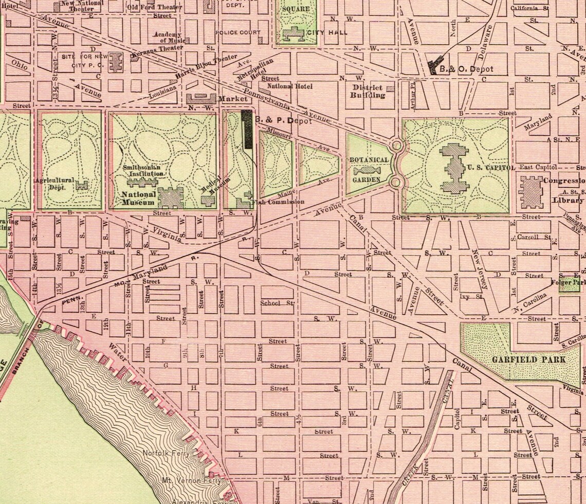 1900 Antique WASHINGTON DC Street MAP City Map of Washington  Etsy