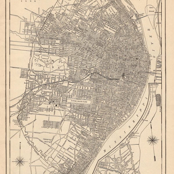1922 Antique St Louis Street Map Vintage City Map of St Louis Missouri Black and White Gallery Wall Decor Gift for Wedding  Birthday 4060