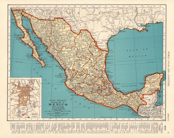1942 Vintage Mexico Map Antique Atlas Map of Mexico Gallery Wall Decor Teacher Gift for Birthday Wedding Anniversary 4184