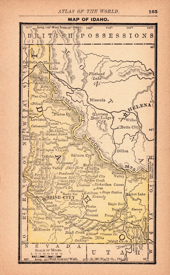 1888 Tiny Idaho State Map Miniature Size Map of Idaho Wall Decor  Anniversary Gift for Birthday Wedding 657