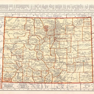 Vintage Colorado Map 1938 State Map of Colorado Gallery Wall Decor Gift For Wedding Anniversary Birthday 3514