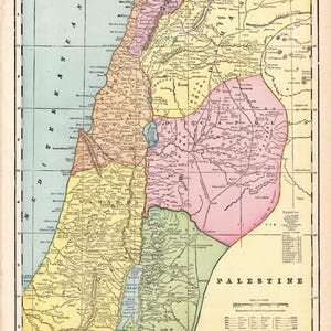 1899 Antique Palestine Map of Palestine George Cram Atlas Map Palestine Wall Decor Gift for Birthday Wedding Graduation Travel  3340