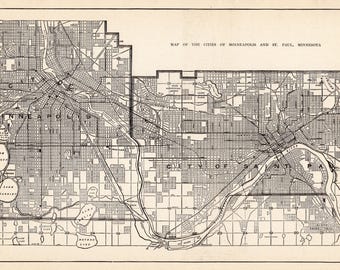 1906 Antique Minneapolis Street Map of St. Paul City Map Wall Decor Anniversary Gift For Birthday Wedding 4061
