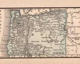 Very Tiny Oregon State Map of Oregon Antique 1888 Miniature Size Map Office Decor Birthday Gift for Anniversary Wedding 3701