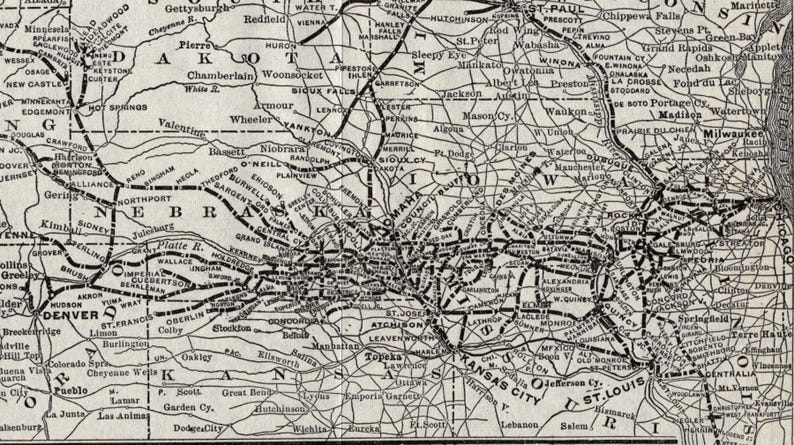 1918 Antique GREAT NORTHERN Railroad Map Chicago Burlington Quincy Railroad Map Birthday Gift for Dad 3223 image 2