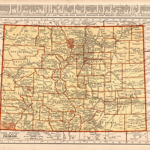 Vintage carte du Colorado 1939 carte de l'état du Colorado galerie décoration murale cadeau pour anniversaire de mariage anniversaire 2675
