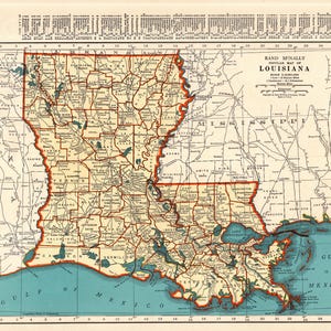 Carte de l'état de la Louisiane, vintage 1940, galerie de la Louisiane, décoration murale de bibliothèque, décoration de pendaison de crémaillère, cadeau pour anniversaire, mariage, 3016