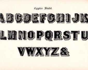 Antique Alphabet Print Egyptian Font Wall Art Decor 1906 ABC Signist Letter Print Black and White Gallery Wall Art Decor 11484a