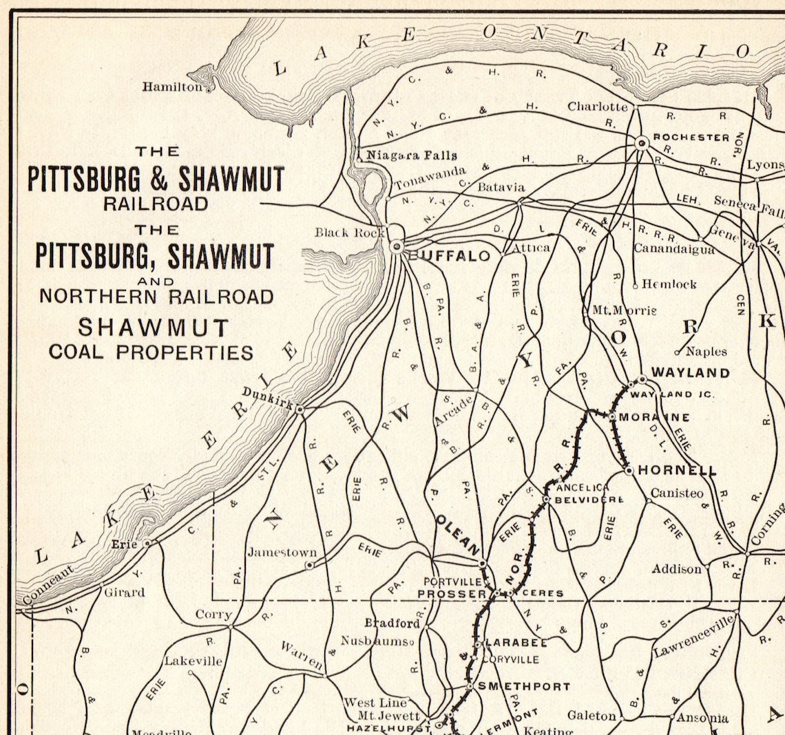 1914 Antique Pittsburgh and Shawmut Railroad Map Pittsburg Etsy