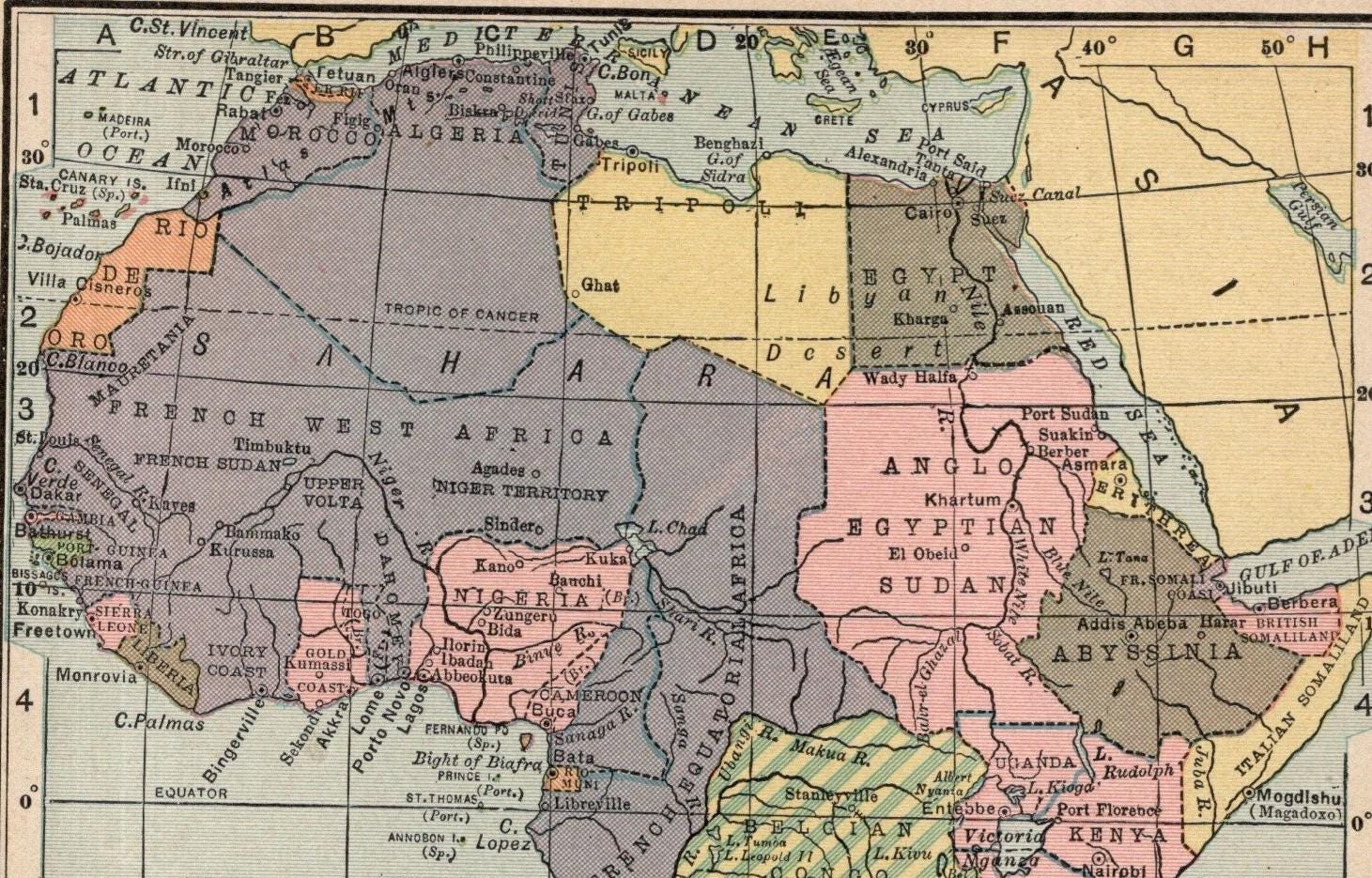 1928 Antique Africa Map Vintage Map of Africa Gallery Wall Decor