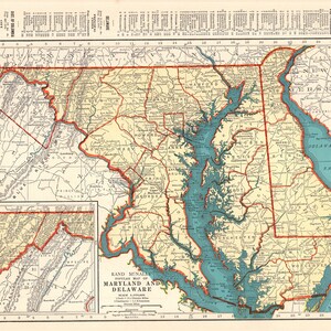 1937 Antique MARYLAND State Map DELAWARE State Map Wall Decor Gift for Birthday Wedding Graduation 1552 image 1