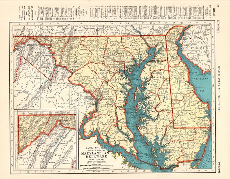 1937 Antique MARYLAND State Map DELAWARE State Map Wall Decor Gift for Birthday Wedding Graduation 1552 image 1