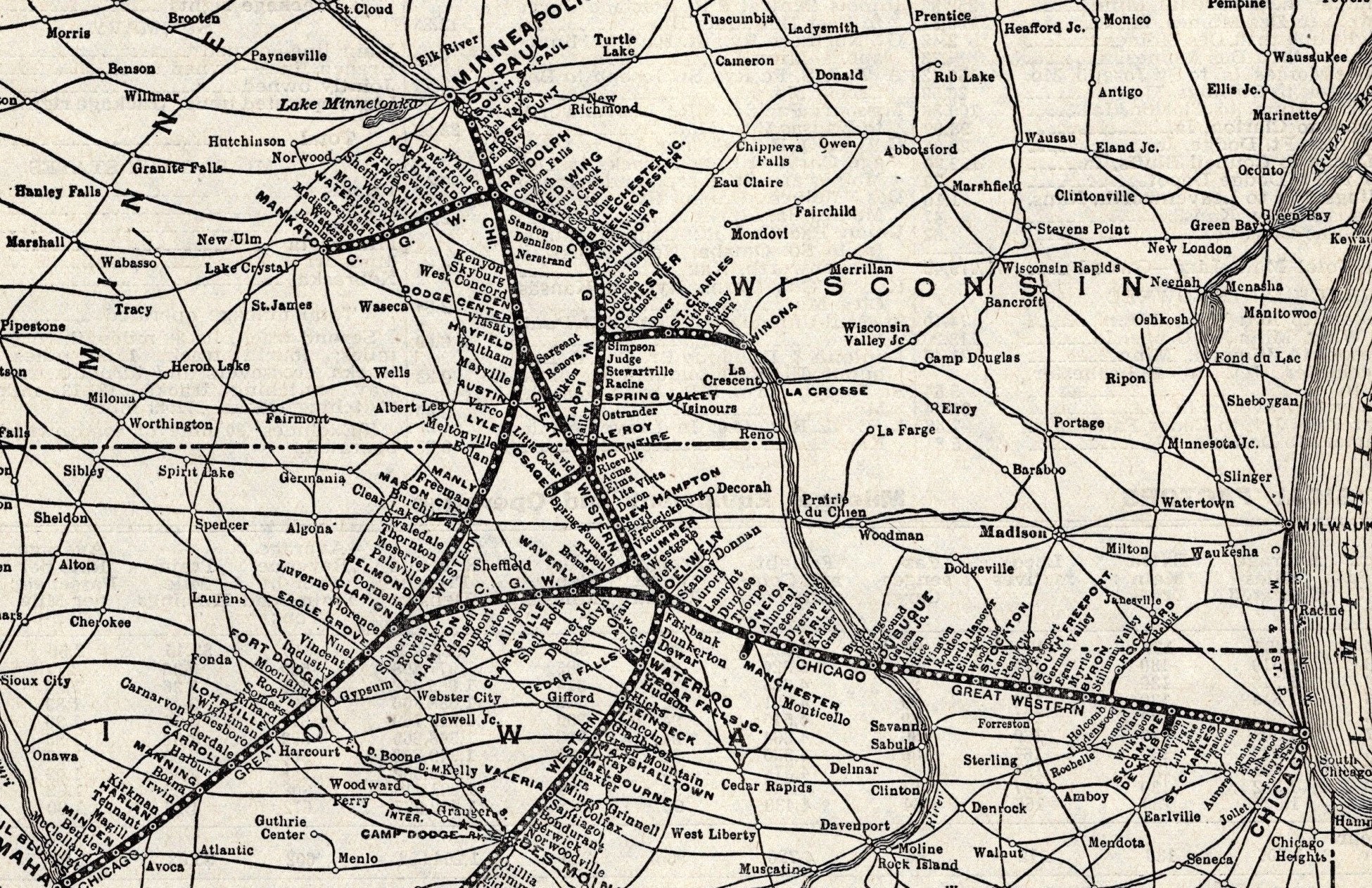 1942 Antique Chicago Great Western Railway Map Vintage Railroad Map ...