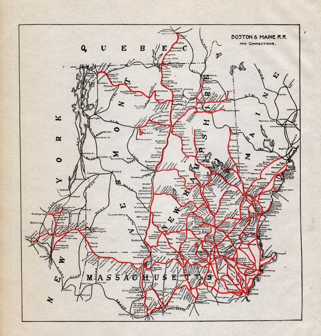 1924 Antique BOSTON and MAINE Railroad Map Vintage B & M Railroad Map ...