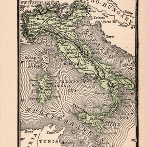 1888 Tiny ITALY Map Antique MINIATURE Map of Italy Gallery Wall Decor Italy Gift for Birthday Wedding Anniversary 3110