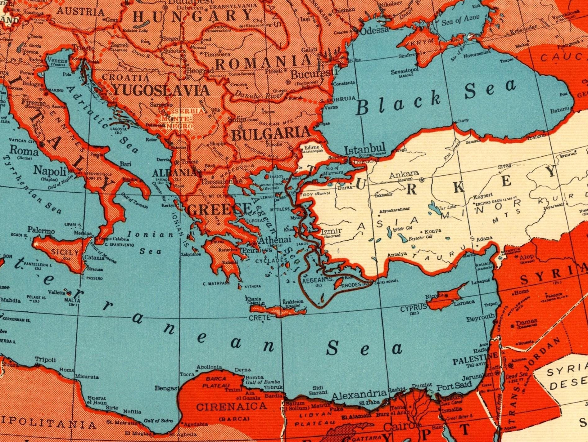 1943年アンティーク戦時ヨーロッパ地図 ヴィンテージヨーロッパ地図