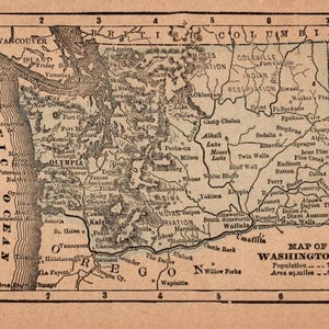 Petite carte miniature du territoire de WASHINGTON de 1888 de l'État de Washington, galerie de cartes, cadeau décoration murale pour anniversaire 3208