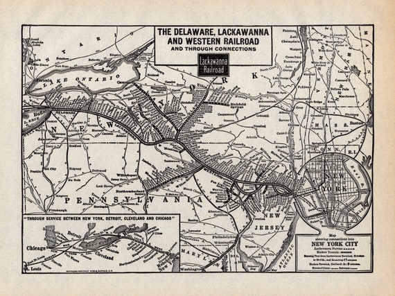 Delaware Lackawanna Railroad Map 1928 Antique Delaware Lackawanna Western Railroad Map Vintage | Etsy Ireland