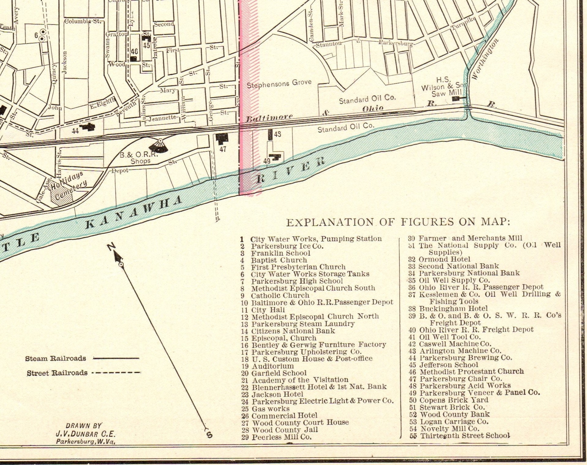 1891 Antique Parkersburg West Virginia Street Map Cram Etsy