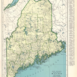 1943 Vintage Maine State Map Antique Map of Maine Gallery Wall Decor  Home Decor Housewarming Gift for Birthday Wedding Anniversary 3172