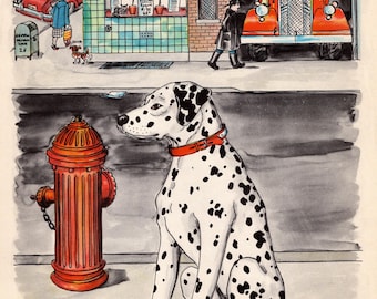 1950 Vintage Dalmatian Print Wall Art Dalmatian and Fire Hydrant Illustration Jauss Dalmatian Gallery Wall Art Gift 10830v