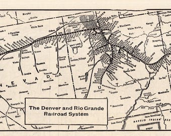 Antik järnvägskarta över Denver och Rio Grande från 1911, svartvit väggkonst, antik järnvägskarta, present till födelsedag, pappa, pappa 3786
