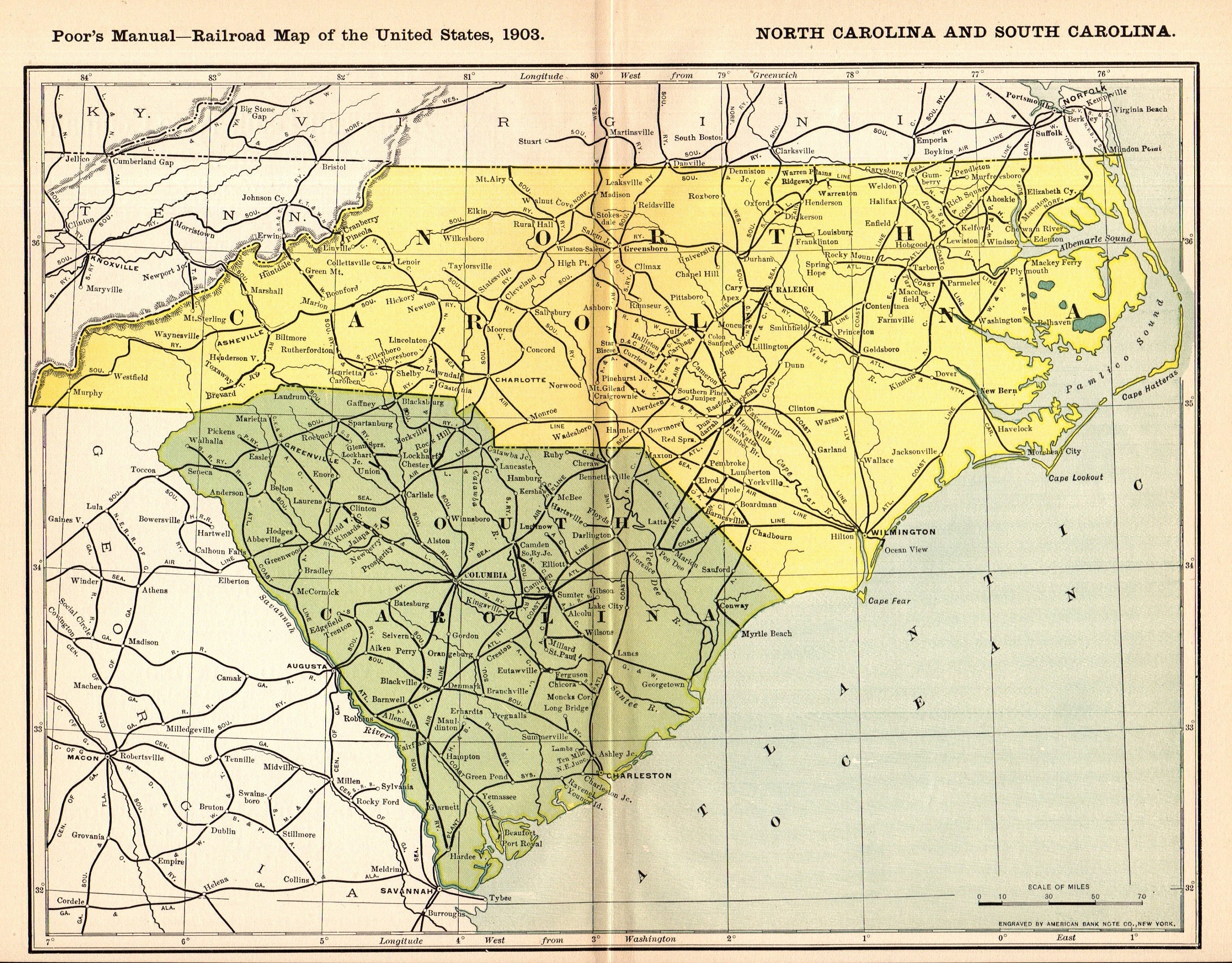 South Carolina Railroad Map 1903 Antique North And South Carolina Railroad Map Atlantic - Etsy