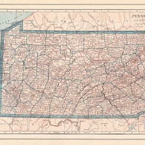 Carte de la Pennsylvanie antique de 1921, carte de l'état de Pennsylvanie, galerie de cartes, décoration murale, cadeau de pendaison de crémaillère pour un anniversaire de mariage, 3250