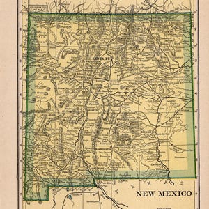 Mapa antiguo del estado de Nuevo México de 1908 Mapa pequeño de Nuevo México Decoración de pared para galería Regalo de aniversario para bodas Cumpleaños HAW 2911