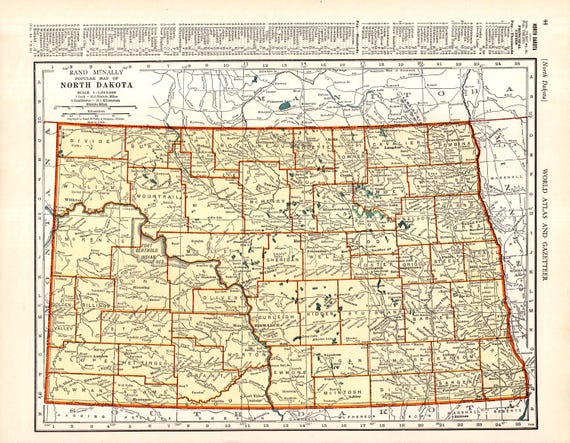 1939 Vintage NORTH DAKOTA State Map Antique Map of North Dakota Gallery Wall Home Decor Gift for Wedding Anniversary Birthday 3825