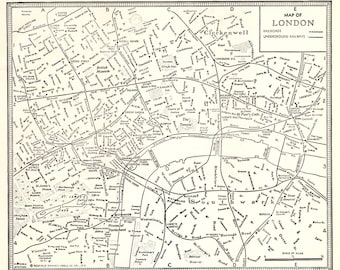 1942 LONDON City Map Antique Street Map of London Black and White Gallery Wall Art Birthday Gift For Wedding Anniversary 1819