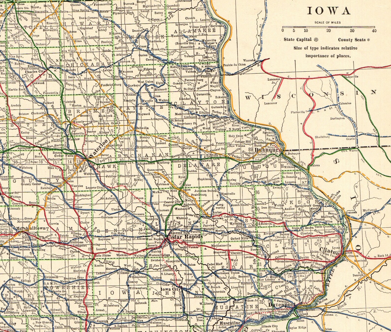 1915 Antique Iowa State Map w Railroads Large Map of Etsy