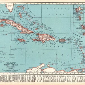 Mapa antiguo del Caribe de 1942, Islas de las Indias Occidentales, Casa de Playa, Océano, Decoración, Galería, Arte de Pared, Regalo para Viajero, Aniversario, Cumpleaños, Boda, 3237