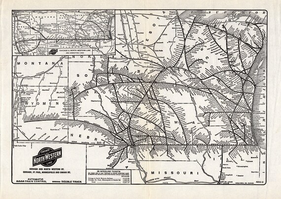 1934 Antiguo CHICAGO Northwestern RAILROAD Mapa Chicago