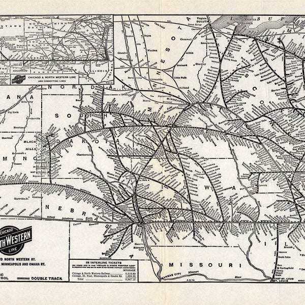1934 Antique CHICAGO Northwestern RAILROAD Map Chicago Northwestern Railway Map Birthday Gift for Railroad Collector 1412