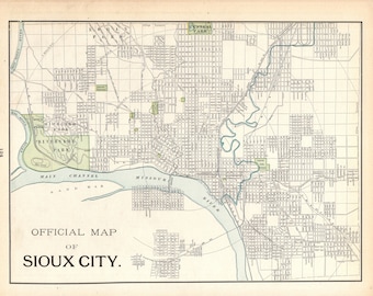1899 Antique SIOUX CITY Iowa Street Map George Cram City Map of Sioux City Gallery Wall Art Gift For Anniversary Birthday Wedding 2296