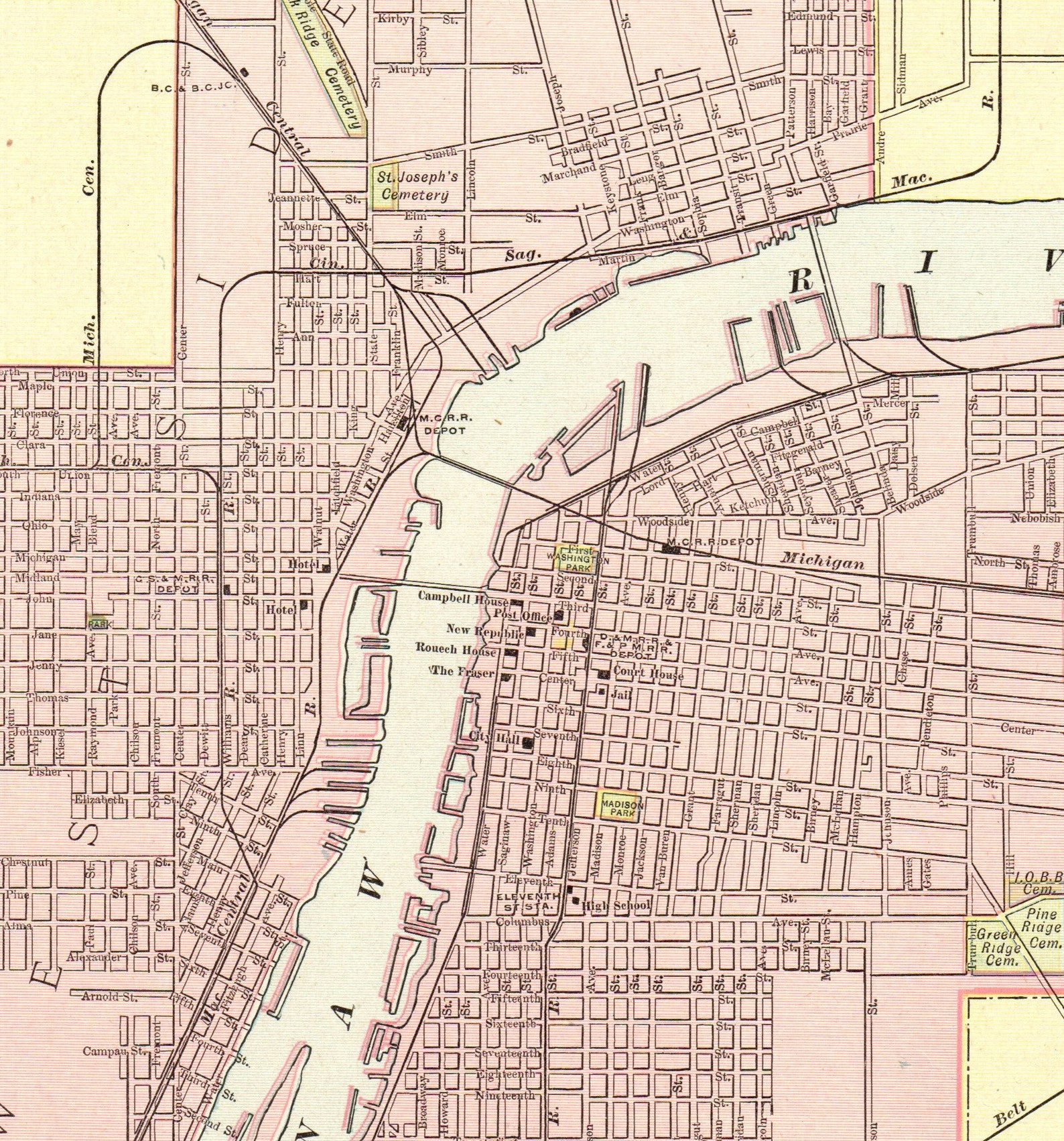 1901 Antique BAY CITY MICHIGAN Street Map Cram Atlas Etsy