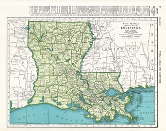 1949 Vintage LOUISIANA Map Antique 1940s State Map of Louisiana Gallery Wall Library Decor Gift for Traveler Birthday Wedding 2250