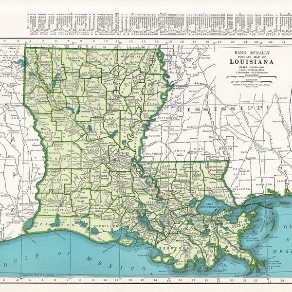 1949 Vintage LOUISIANA Map Antique 1940s State Map of Louisiana Gallery Wall Library Decor Gift for Traveler Birthday Wedding 2250