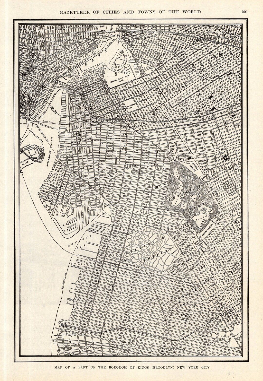 1909 Antique BROOKLYN Street Map of Brooklyn New York City Map Wall ...