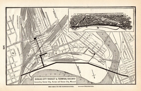 Kansas City Terminal Railway Map 1908 Antique Kansas City Viaduct & Terminal Railway Map | Etsy