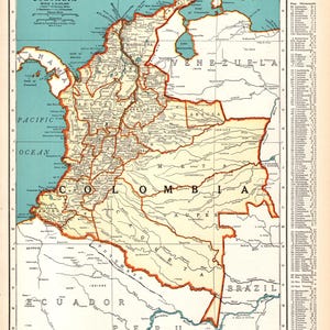 1938 Vintage Colombia Map Atlas Map of Colombia South America Gallery Wall Decor Graduation Gift For Wedding Birthday Anniversary 3344