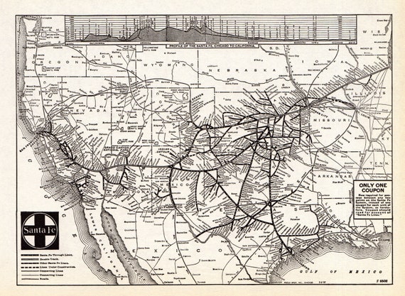 1937 Antique SANTA FE Railroad Map Vintage Santa Fe Railway  Etsy