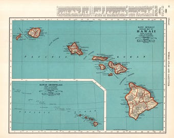 Antik karta över Hawaii från 1938, vintagekarta över Hawaii, galleriväggkonst, Hawaiiansk jubileumspresent, födelsedagspresent, bröllopspresent, examenspresent, 3778