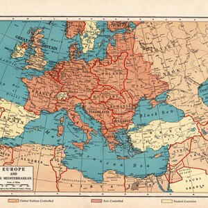 1943 Antike Kriegszeit Europa Karte Vintage Karte von Europa Die Mittelmeerkarte Beruf Karte Russische Achse Kriegskarte 2854