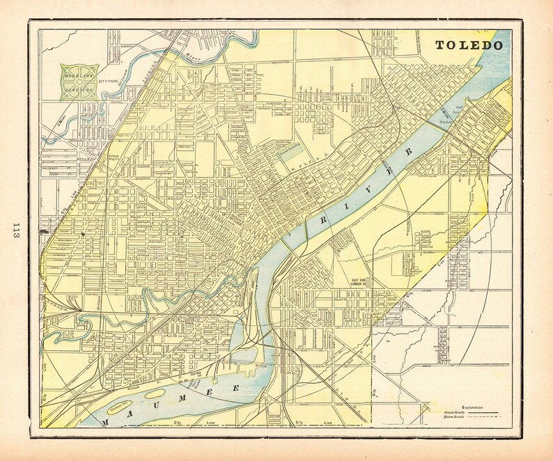 1897 Antique TOLEDO Street Map of Toledo Ohio City Map Etsy