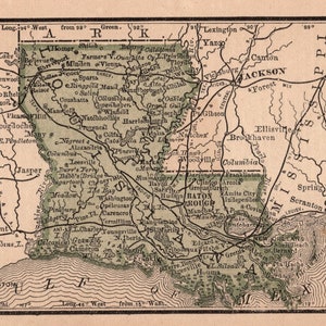 1888  Tiny LOUISIANA State Map of Louisiana Gallery Wall Decor MINIATURE Map Paper Anniversary Gift for Birthday Wedding 1635