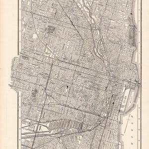 Carte des rues de CHICAGO, 1917, plan de la ville de Chicago, Illinois, art mural noir et blanc, décoration d'intérieur, cadeau d'anniversaire de mariage 3165