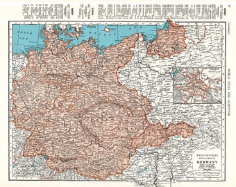 1944 Antique Map of GERMANY Vintage Germany Map Gallery Wall Travel Decor Gift For Birthday Wedding Graduation Travel 2321