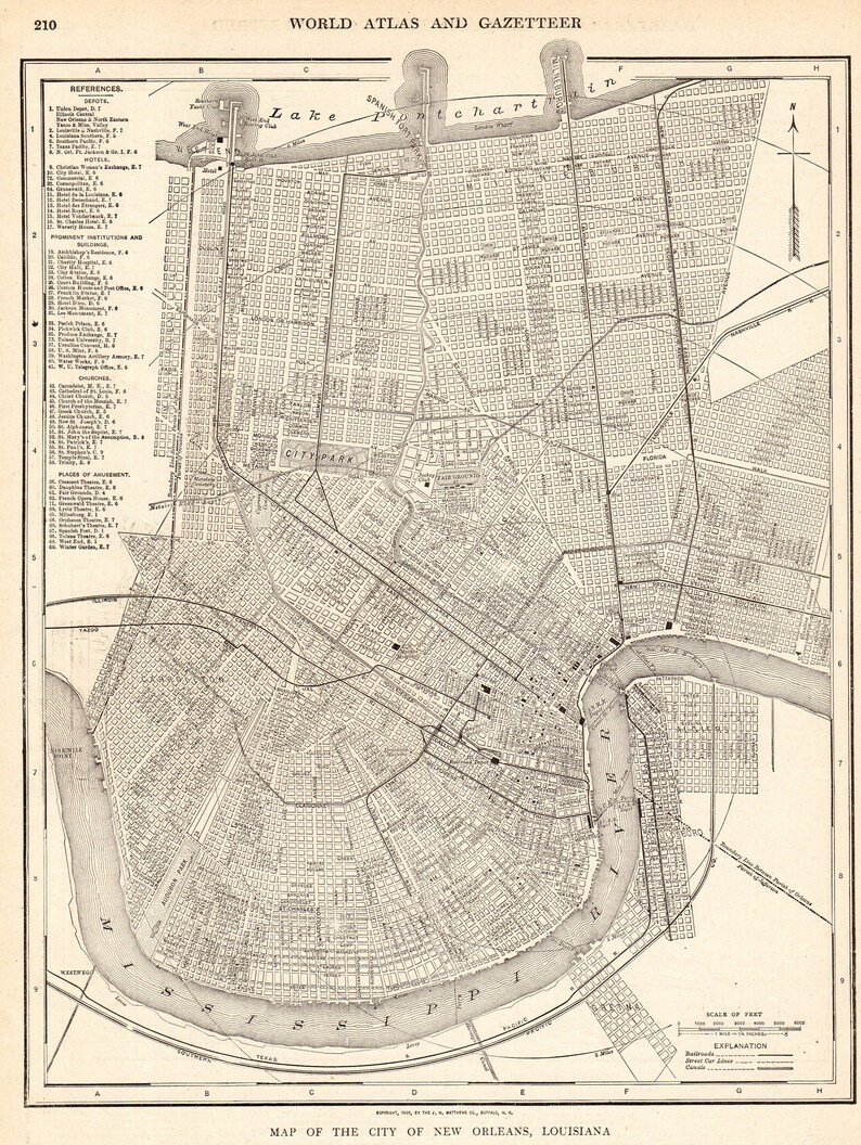 1908 Antique New Orleans City Map Street Map Of New Orleans Etsy